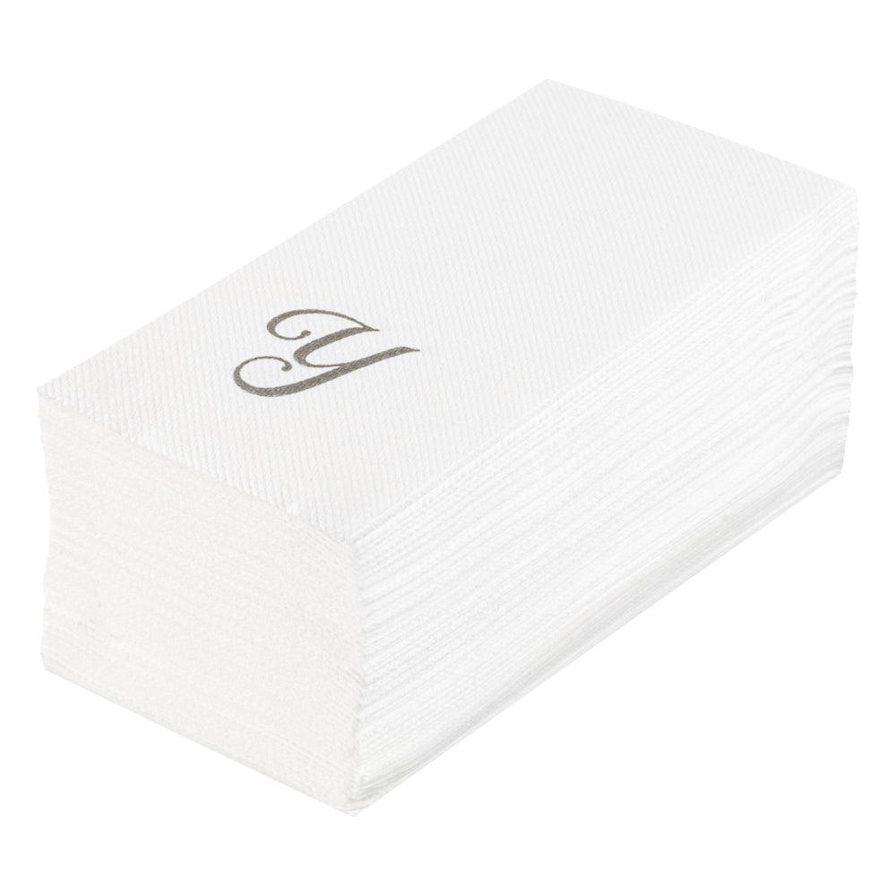 Luxenap Rectangle Silver Letter Y White Paper Linen-Feel Guest Towel / Napkin - Air Laid, Cursive Font - 15 3/4" x 8" - 50 count box