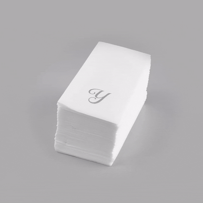 Luxenap Rectangle Silver Letter Y White Paper Linen-Feel Guest Towel / Napkin - Air Laid, Cursive Font - 15 3/4" x 8" - 50 count box