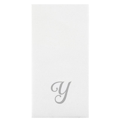 Luxenap Rectangle Silver Letter Y White Paper Linen-Feel Guest Towel / Napkin - Air Laid, Cursive Font - 15 3/4" x 8" - 50 count box