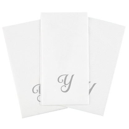 Luxenap Rectangle Silver Letter Y White Paper Linen-Feel Guest Towel / Napkin - Air Laid, Cursive Font - 15 3/4" x 8" - 50 count box