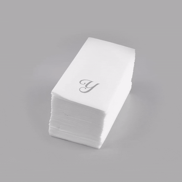 Luxenap Rectangle Silver Letter Y White Paper Linen-Feel Guest Towel / Napkin - Air Laid, Cursive Font - 15 3/4" x 8" - 2000 count box
