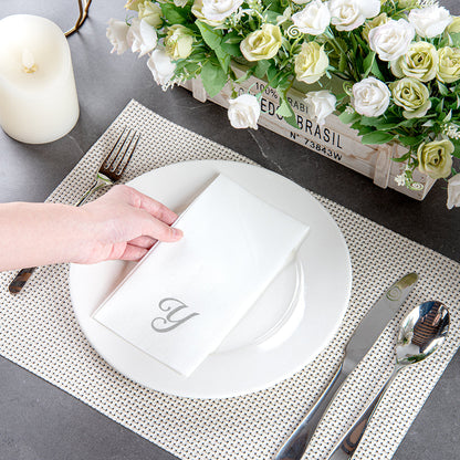 Luxenap Rectangle Silver Letter Y White Paper Linen-Feel Guest Towel / Napkin - Air Laid, Cursive Font - 15 3/4" x 8" - 2000 count box
