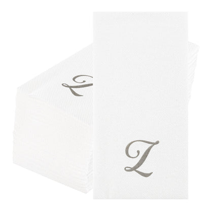 Luxenap Rectangle Silver Letter Z White Paper Linen-Feel Guest Towel / Napkin - Air Laid, Cursive Font - 15 3/4" x 8" - 50 count box