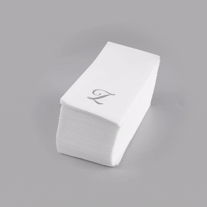 Luxenap Rectangle Silver Letter Z White Paper Linen-Feel Guest Towel / Napkin - Air Laid, Cursive Font - 15 3/4" x 8" - 50 count box