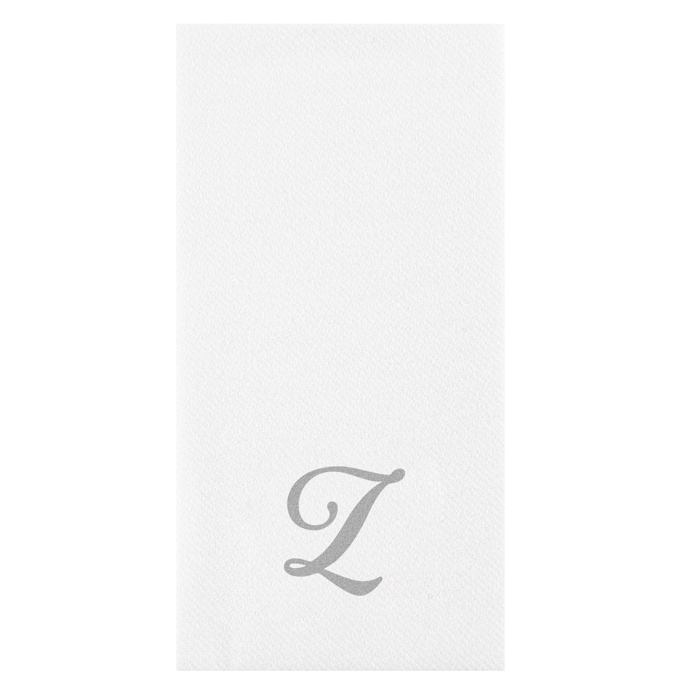 Luxenap Rectangle Silver Letter Z White Paper Linen-Feel Guest Towel / Napkin - Air Laid, Cursive Font - 15 3/4" x 8" - 50 count box