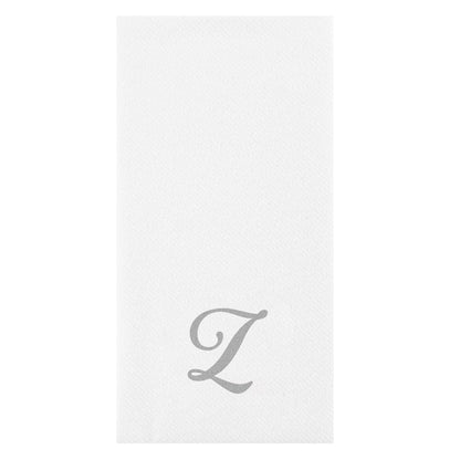 Luxenap Rectangle Silver Letter Z White Paper Linen-Feel Guest Towel / Napkin - Air Laid, Cursive Font - 15 3/4" x 8" - 50 count box
