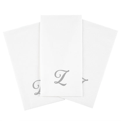 Luxenap Rectangle Silver Letter Z White Paper Linen-Feel Guest Towel / Napkin - Air Laid, Cursive Font - 15 3/4" x 8" - 50 count box