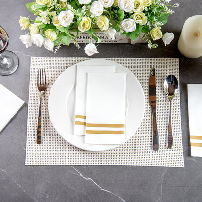 Luxenap Rectangle Gold Striped White Paper Linen-Feel Guest Towel / Napkin - Air Laid - 15 3/4" x 8" - 2000 count box