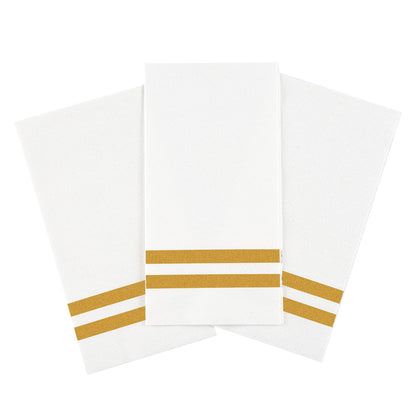 Luxenap Rectangle Gold Striped White Paper Linen-Feel Guest Towel / Napkin - Air Laid - 15 3/4" x 8" - 50 count box