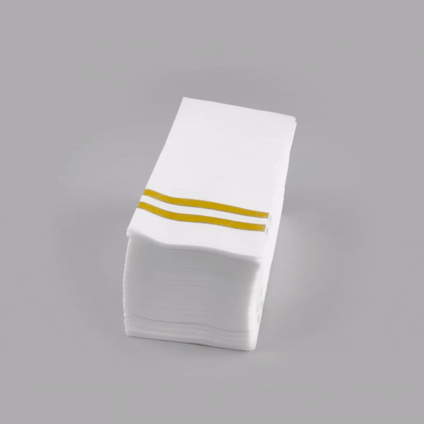 Luxenap Rectangle Gold Striped White Paper Linen-Feel Guest Towel / Napkin - Air Laid - 15 3/4" x 8" - 2000 count box