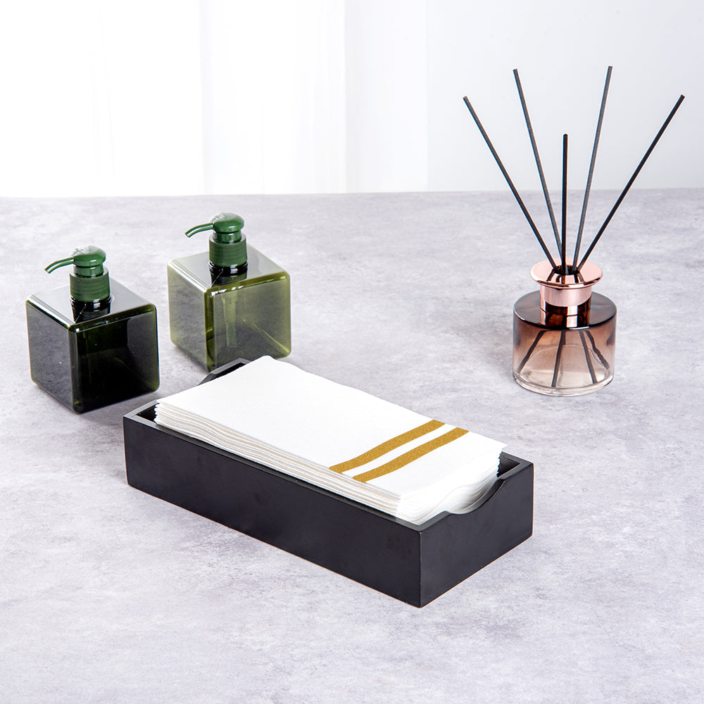 Luxenap Rectangle Gold Striped White Paper Linen-Feel Guest Towel / Napkin - Air Laid - 15 3/4" x 8" - 2000 count box