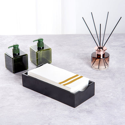 Luxenap Rectangle Gold Striped White Paper Linen-Feel Guest Towel / Napkin - Air Laid - 15 3/4" x 8" - 2000 count box