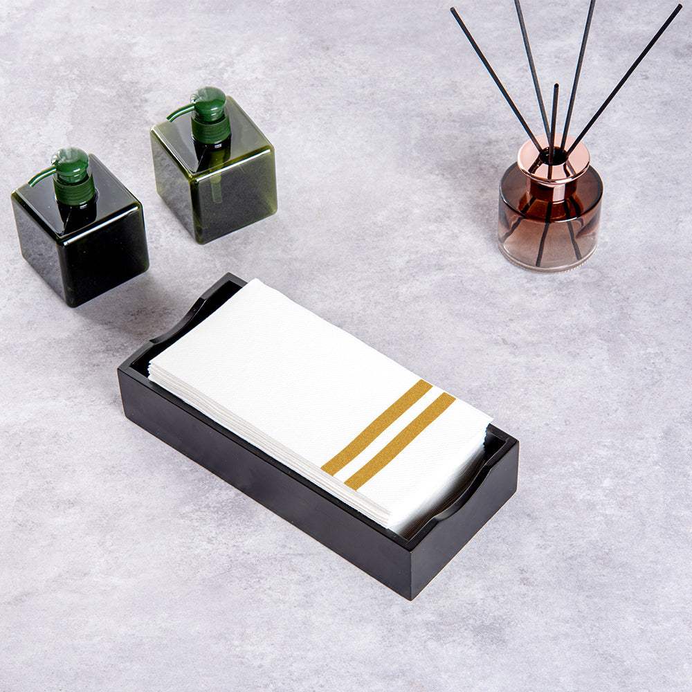 Luxenap Rectangle Gold Striped White Paper Linen-Feel Guest Towel / Napkin - Air Laid - 15 3/4" x 8" - 2000 count box