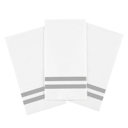 Luxenap Rectangle Silver Striped White Paper Linen-Feel Guest Towel / Napkin - Air Laid - 15 3/4" x 8" - 50 count box