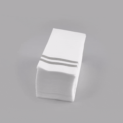 Luxenap Rectangle Silver Striped White Paper Linen-Feel Guest Towel / Napkin - Air Laid - 15 3/4" x 8" - 2000 count box