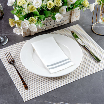 Luxenap Rectangle Silver Striped White Paper Linen-Feel Guest Towel / Napkin - Air Laid - 15 3/4" x 8" - 2000 count box