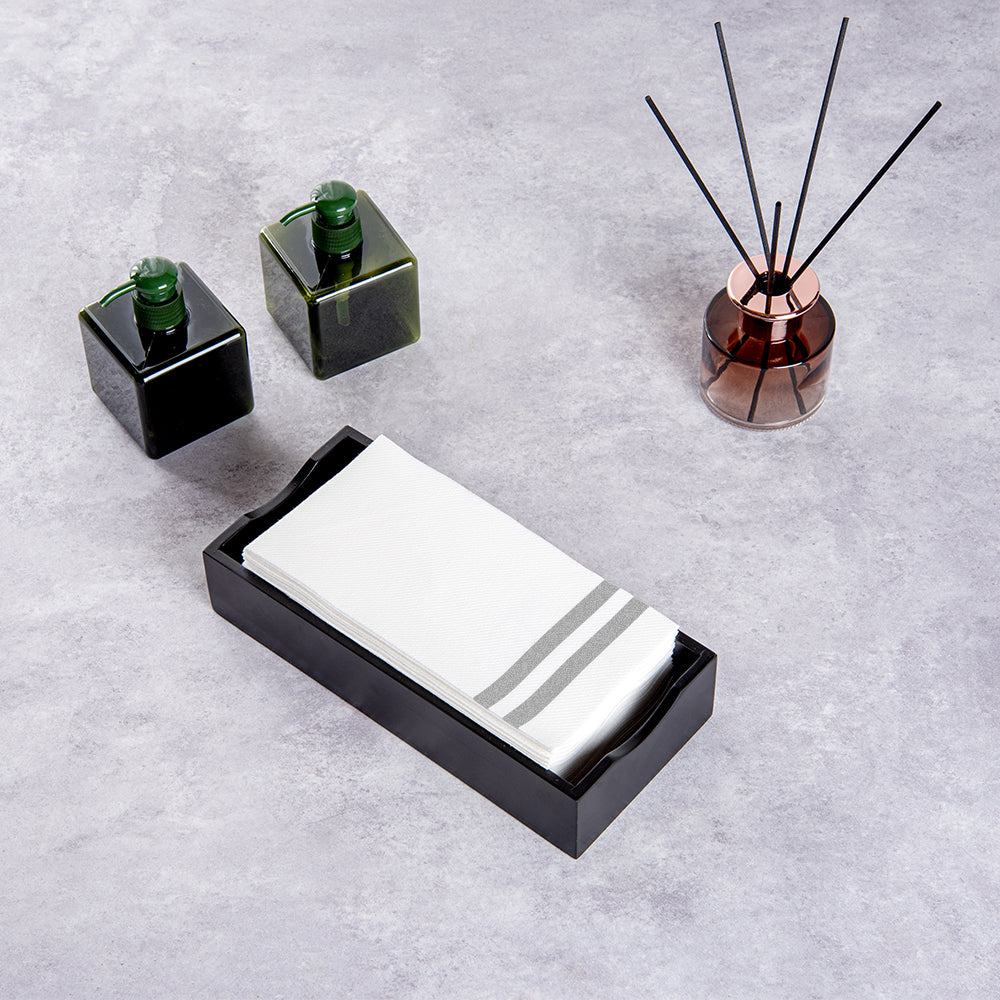 Luxenap Rectangle Silver Striped White Paper Linen-Feel Guest Towel / Napkin - Air Laid - 15 3/4" x 8" - 2000 count box
