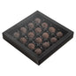 Sweet Vision Square Black Paper Candy / Chocolate Boxes - 16 Compartments - 9" x 9" x 1 1/2" - 10 count box