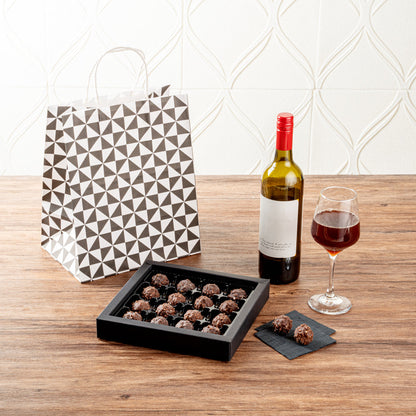 Sweet Vision Square Black Paper Candy / Chocolate Boxes - 16 Compartments - 9" x 9" x 1 1/2" - 100 count box