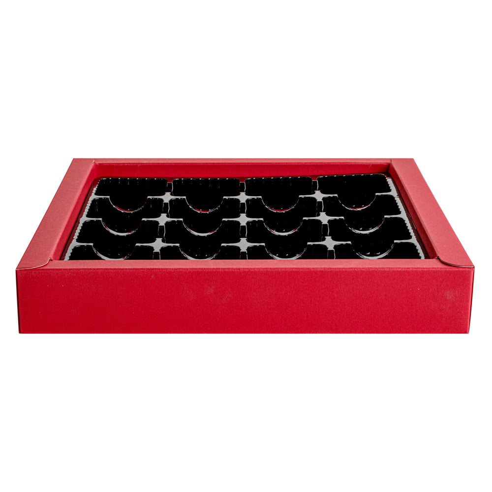 Sweet Vision Square Red Paper Candy / Chocolate Boxes - 16 Compartments - 9" x 9" x 1 1/2" - 10 count box