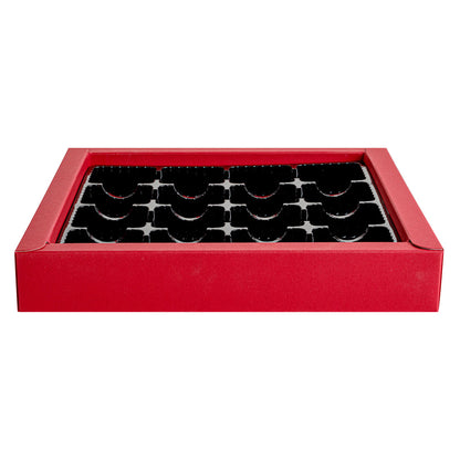 Sweet Vision Square Red Paper Candy / Chocolate Boxes - 16 Compartments - 9" x 9" x 1 1/2" - 100 count box