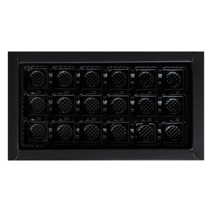 Sweet Vision Rectangle Black Paper Candy / Chocolate Boxes - 18 Compartments - 10" x 5 3/4" x 1 1/2" - 100 count box