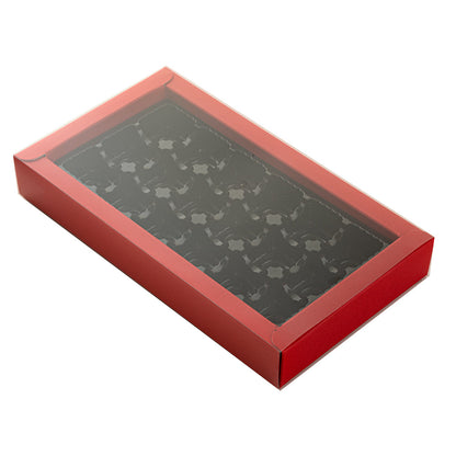 Sweet Vision Rectangle Red Paper Candy / Chocolate Boxes - 18 Compartments - 10" x 5 3/4" x 1 1/2" - 100 count box