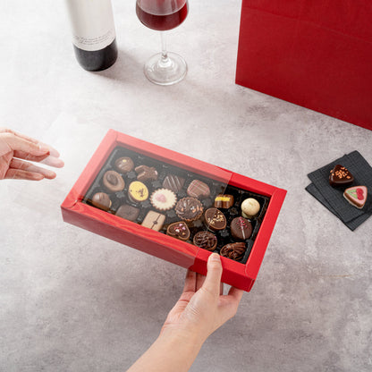 Sweet Vision Rectangle Red Paper Candy / Chocolate Boxes - 18 Compartments - 10" x 5 3/4" x 1 1/2" - 10 count box
