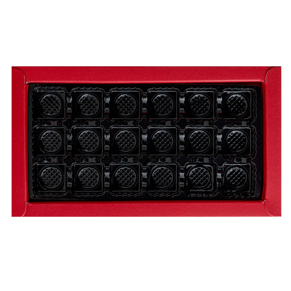 Sweet Vision Rectangle Red Paper Candy / Chocolate Boxes - 18 Compartments - 10" x 5 3/4" x 1 1/2" - 100 count box