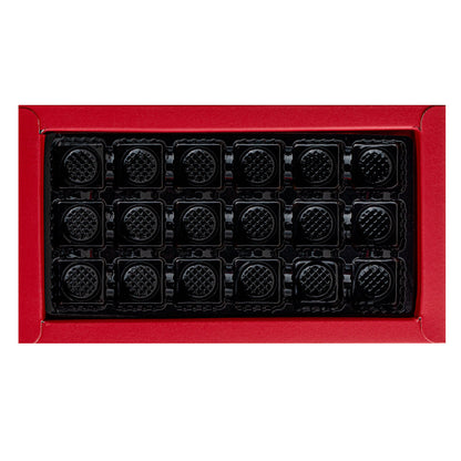 Sweet Vision Rectangle Red Paper Candy / Chocolate Boxes - 18 Compartments - 10" x 5 3/4" x 1 1/2" - 100 count box