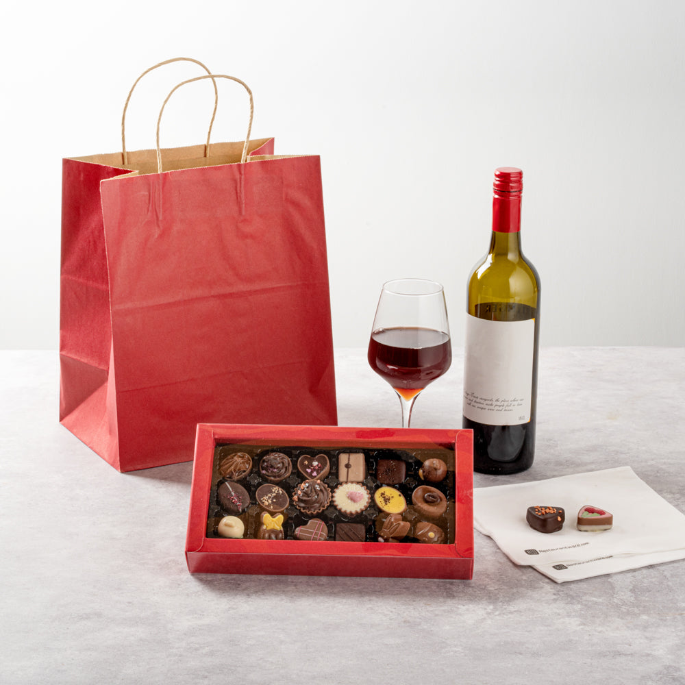 Sweet Vision Rectangle Red Paper Candy / Chocolate Boxes - 18 Compartments - 10" x 5 3/4" x 1 1/2" - 100 count box