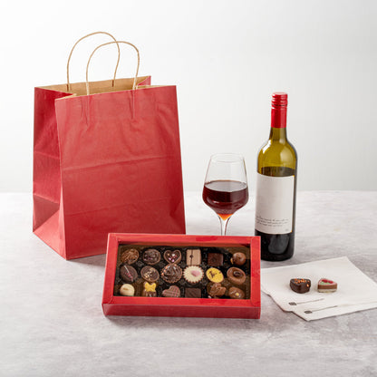 Sweet Vision Rectangle Red Paper Candy / Chocolate Boxes - 18 Compartments - 10" x 5 3/4" x 1 1/2" - 100 count box
