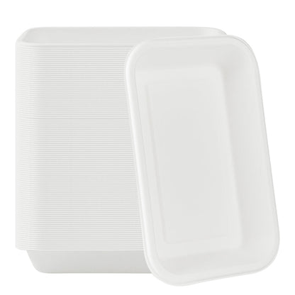 Pulp Safe No PFAS Added 12 oz Rectangle White Sugarcane / Bagasse Container - Home Compostable - 7" x 4 1/2" x 1" - 100 count box