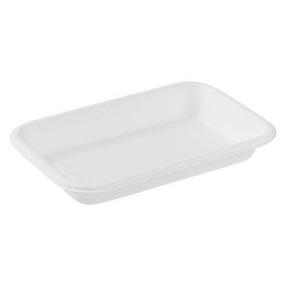 Pulp Safe No PFAS Added 12 oz Rectangle White Sugarcane / Bagasse Container - Home Compostable - 7" x 4 1/2" x 1" - 100 count box