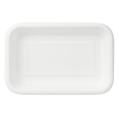 Pulp Safe No PFAS Added 12 oz Rectangle White Sugarcane / Bagasse Container - Home Compostable - 7" x 4 1/2" x 1" - 100 count box