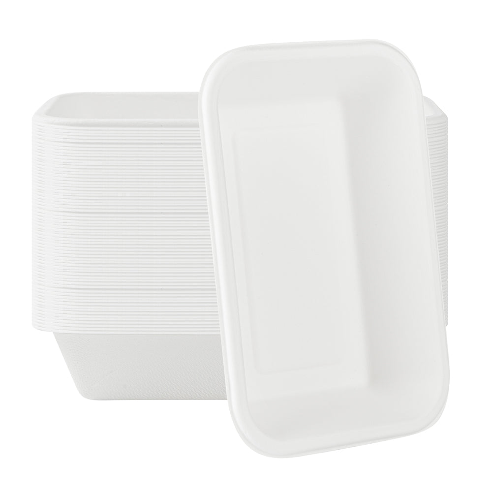 Pulp Safe No PFAS Added 16 oz Rectangle White Sugarcane / Bagasse Container - Home Compostable - 7" x 4 1/2" x 1 1/2" - 100 count box