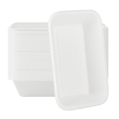 Pulp Safe No PFAS Added 16 oz Rectangle White Sugarcane / Bagasse Container - Home Compostable - 7" x 4 1/2" x 1 1/2" - 100 count box