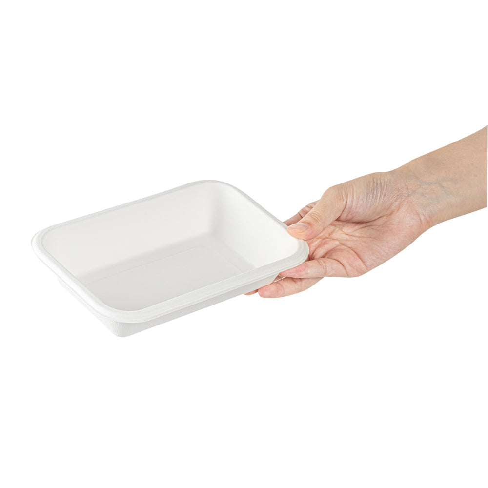 Pulp Safe No PFAS Added 16 oz Rectangle White Sugarcane / Bagasse Container - Home Compostable - 7" x 4 1/2" x 1 1/2" - 100 count box