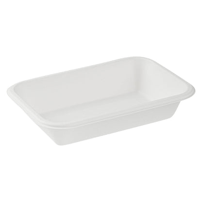 Pulp Safe No PFAS Added 16 oz Rectangle White Sugarcane / Bagasse Container - Home Compostable - 7" x 4 1/2" x 1 1/2" - 100 count box