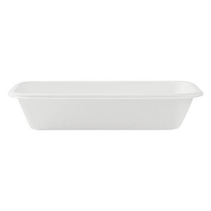 Pulp Safe No PFAS Added 16 oz Rectangle White Sugarcane / Bagasse Container - Home Compostable - 7" x 4 1/2" x 1 1/2" - 100 count box