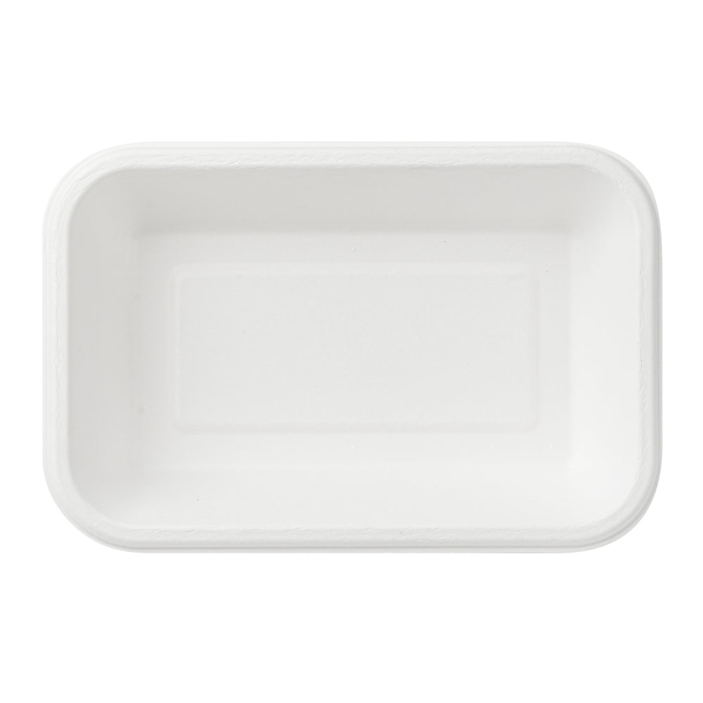 Pulp Safe No PFAS Added 16 oz Rectangle White Sugarcane / Bagasse Container - Home Compostable - 7" x 4 1/2" x 1 1/2" - 100 count box