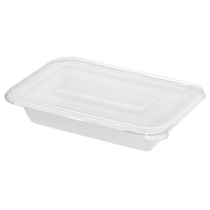 Pulp Safe No PFAS Added 16 oz Rectangle White Sugarcane / Bagasse Container - Home Compostable - 7" x 4 1/2" x 1 1/2" - 100 count box
