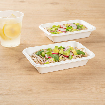 Pulp Safe No PFAS Added 16 oz Rectangle White Sugarcane / Bagasse Container - Home Compostable - 7" x 4 1/2" x 1 1/2" - 100 count box