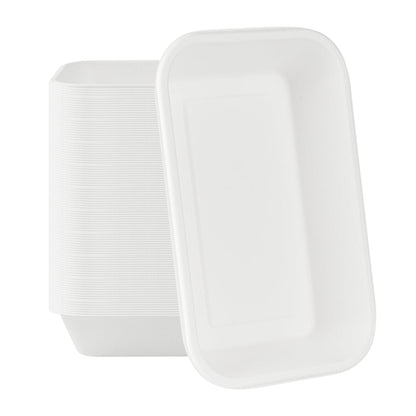 Pulp Safe No PFAS Added 24 oz Rectangle White Sugarcane / Bagasse Container - Home Compostable - 8 1/4" x 5 1/2" x 1 1/2" - 100 count box