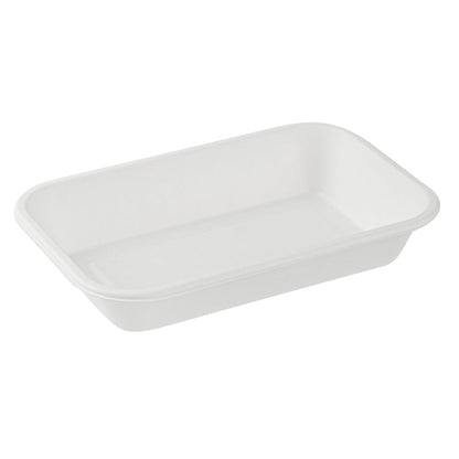 Pulp Safe No PFAS Added 24 oz Rectangle White Sugarcane / Bagasse Container - Home Compostable - 8 1/4" x 5 1/2" x 1 1/2" - 100 count box