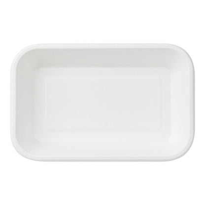 Pulp Safe No PFAS Added 24 oz Rectangle White Sugarcane / Bagasse Container - Home Compostable - 8 1/4" x 5 1/2" x 1 1/2" - 100 count box