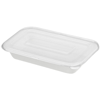 Pulp Safe No PFAS Added 24 oz Rectangle White Sugarcane / Bagasse Container - Home Compostable - 8 1/4" x 5 1/2" x 1 1/2" - 100 count box
