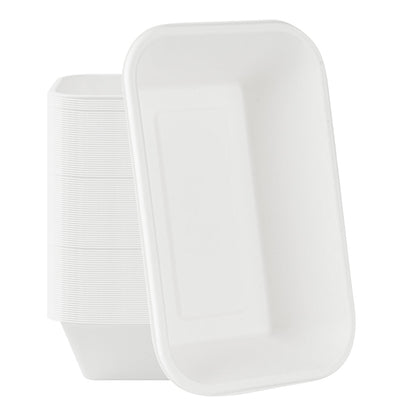 Pulp Safe No PFAS Added 32 oz Rectangle White Sugarcane / Bagasse Container - Home Compostable - 8 1/4" x 5 1/2" x 2 1/4" - 100 count box