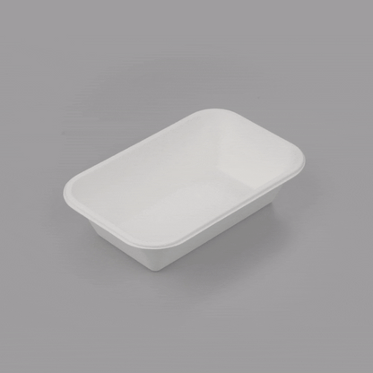Pulp Safe No PFAS Added 32 oz Rectangle White Sugarcane / Bagasse Container - Home Compostable - 8 1/4" x 5 1/2" x 2 1/4" - 100 count box