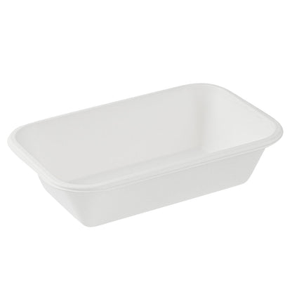 Pulp Safe No PFAS Added 32 oz Rectangle White Sugarcane / Bagasse Container - Home Compostable - 8 1/4" x 5 1/2" x 2 1/4" - 100 count box